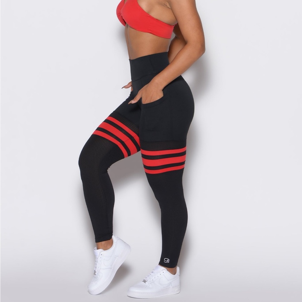 Bombshell Sportswear Black Leggings with Red Stripe Detail - Picture 2 of 6